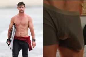 Ator Chris Hemsworth com o pênis marcando